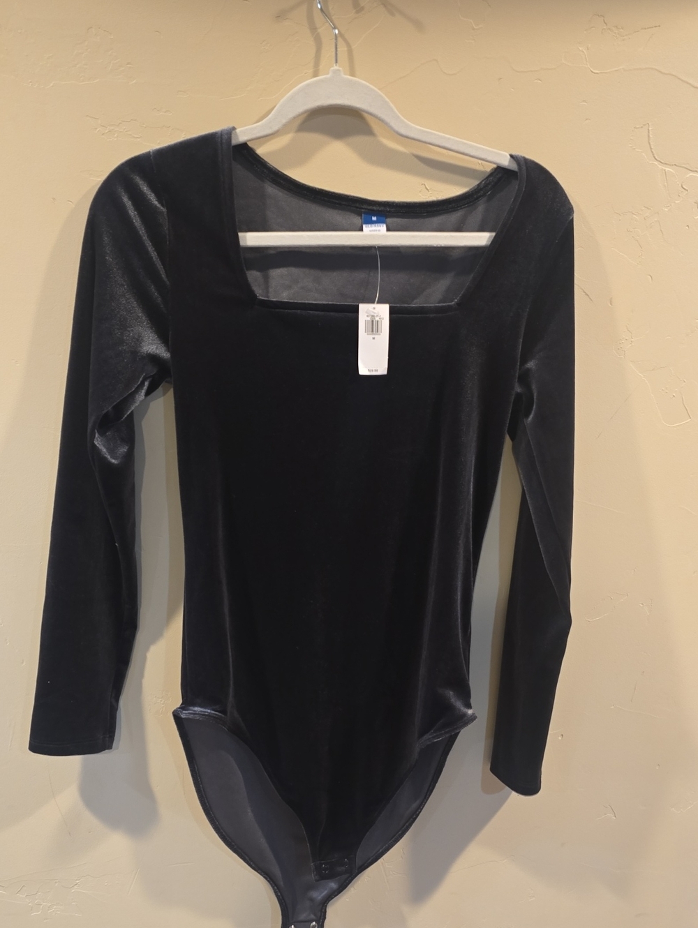 NWT Old Navy Velvet Long-Sleeve Square Neck Bodysuit - Charcoal